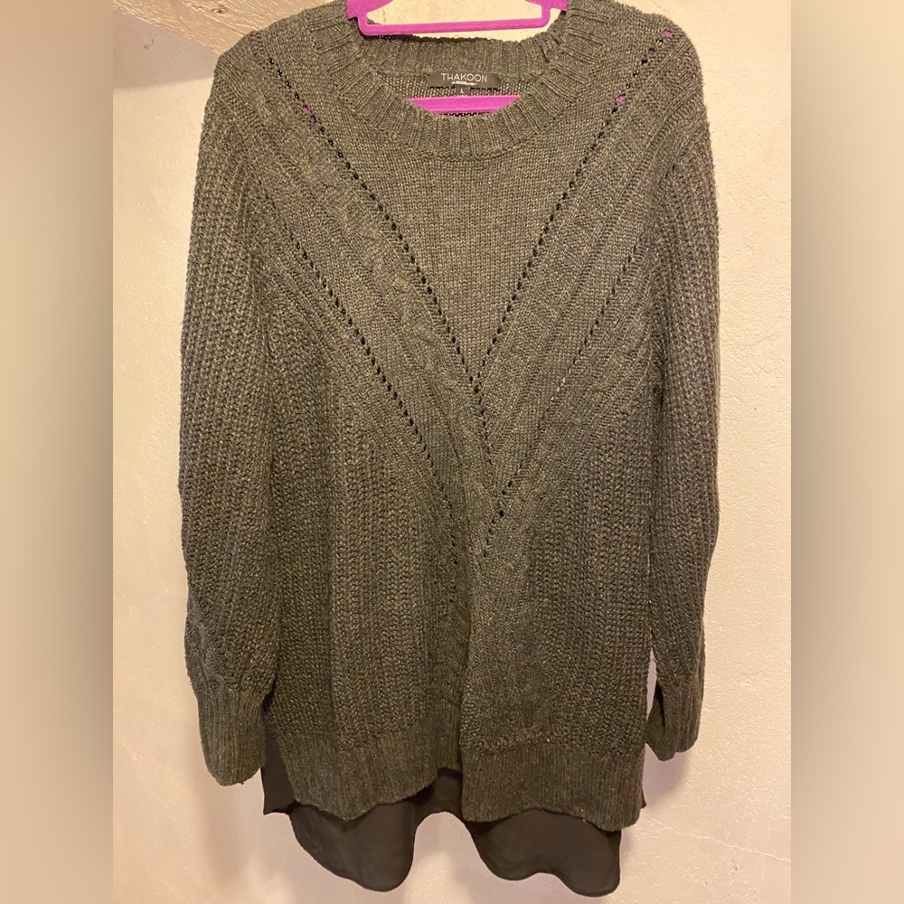 Thakoon Long Grey Geometric Sweater L